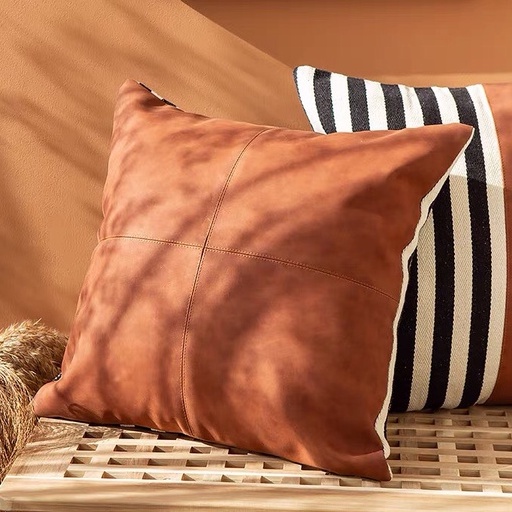 Vỏ gối vuông cao cấp trang trí sofa da lộn phối vải sọc - Thảm Vintage