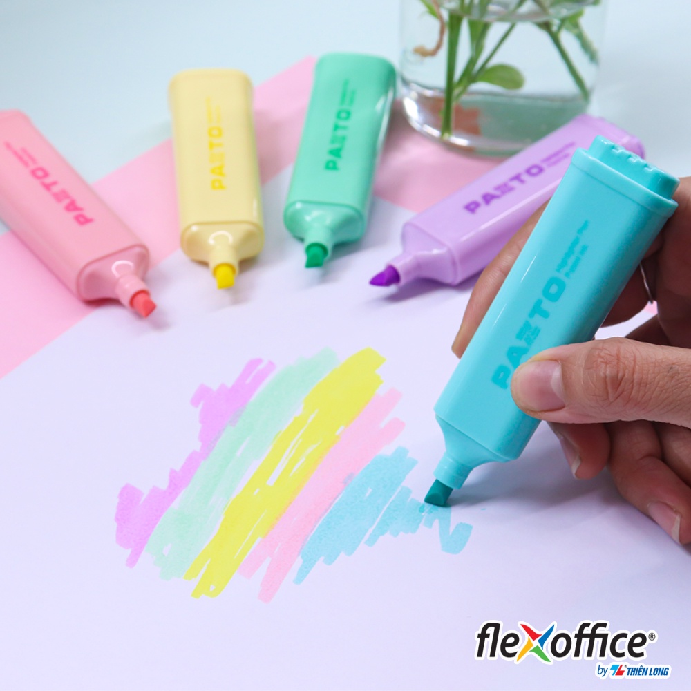 Bút dạ quang màu Pastel Thiên Long Flexoffice Pazto FO-HL009/VN - Rửa được - Không để lại vết khi Photocopy