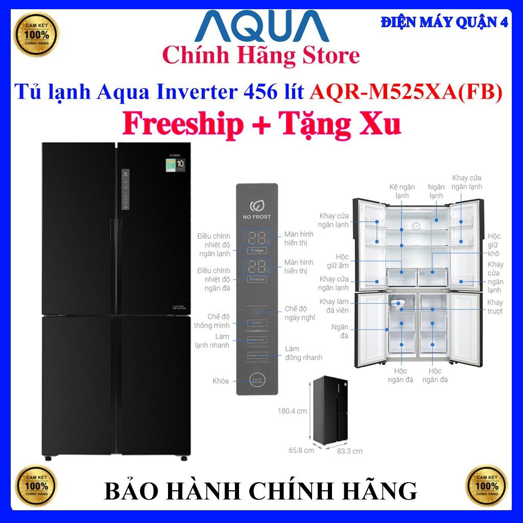 Tủ lạnh Aqua Inverter 456 lít AQR-M525XA(FB), Bảo hành chính hãng