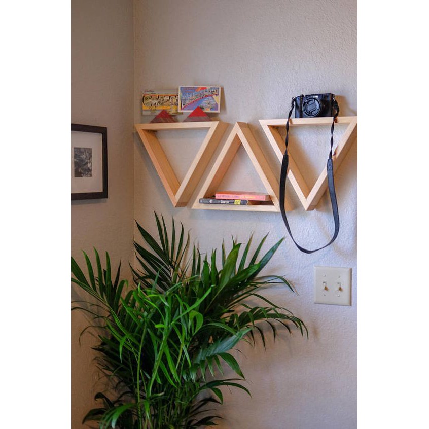 3 Kệ gỗ để cây cảnh trang trí/ Kệ treo tường hình tam giác bằng gỗ thông tự nhiên