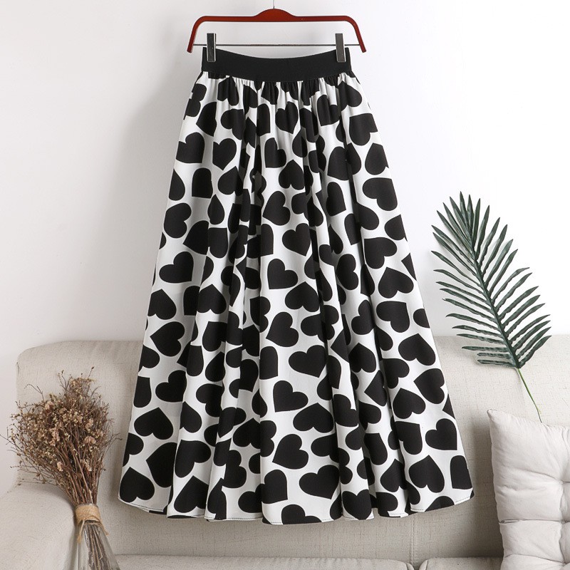 Chân váy xòe vải cotton không nhăn họa tiết trái tim VAY81 Free size