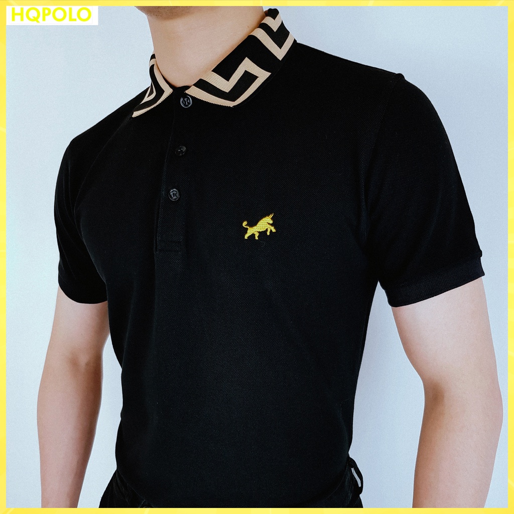 Áo thun polo cổ bẻ đen phối vải cá sấu cotton xuất xịn, chuẩn form, sang trọng, trẻ trung và tinh tế - HQPOLO