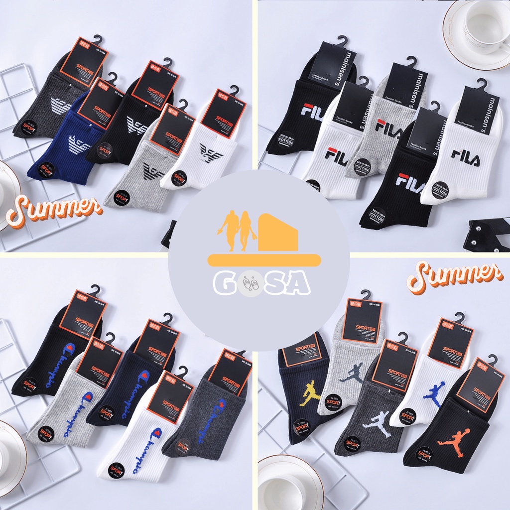 Tất nam kiểu dáng thể thao, cao cổ, chất liệu cotton thoáng mát thấm mồ hôi