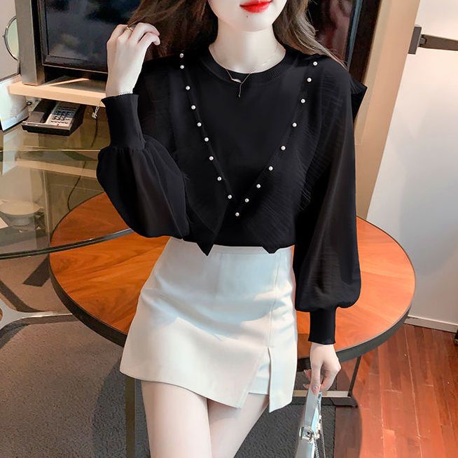 Áo Dệt Kim Chiffon Tay Dài Phối Bèo Đính Hạt Thiết Kế Thanh Lịch Cho Nữ  tao bao