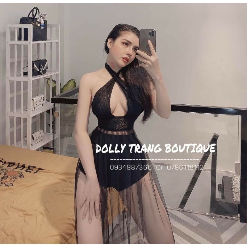 ĐẦM MAXI LƯỚI PHỐI REN CỔ CHÉO