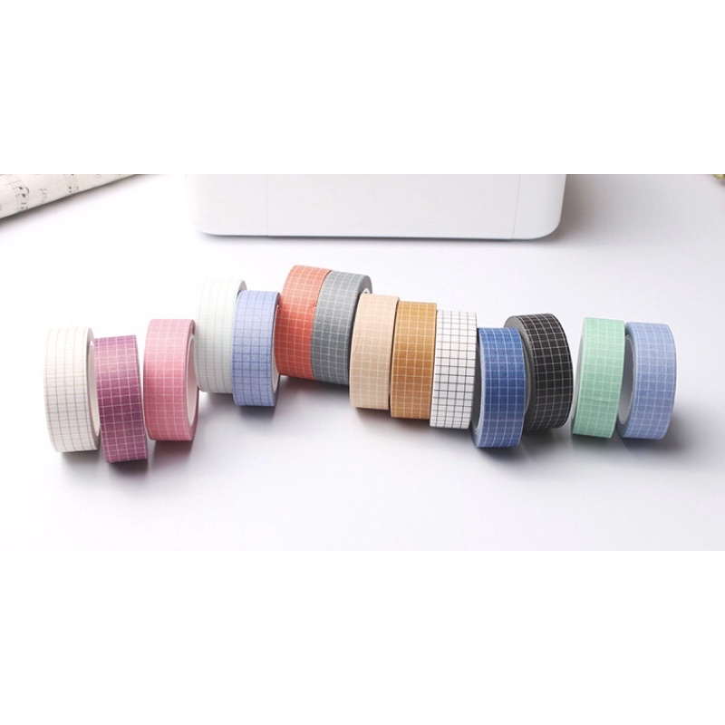 Cuộn băng giấy washi trang trí đa năng 10m, Cuộn băng keo Washi Tape Caro nhiều màu sắc CICIBOX