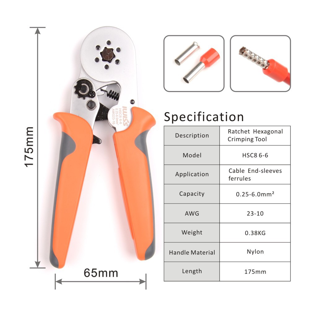 KÌM BẤM COS PIN TRÒN RỖNG IWISS HSC8 6-6 - HSC8 6-6