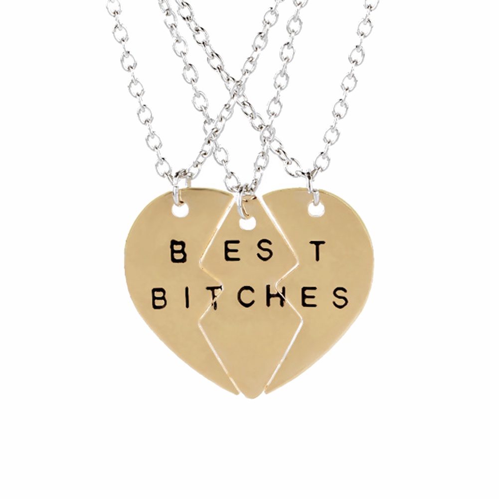 Set 3 vòng cổ tình bạn mặt trái tim khắc chữ &quot;Best Bitches&quot;