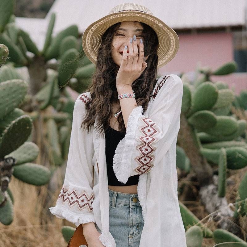 ÁO KHOÁC BOHO DÁNG DÀI VIỀN THỔ CẨM PHONG CÁCH BOHEMIAN