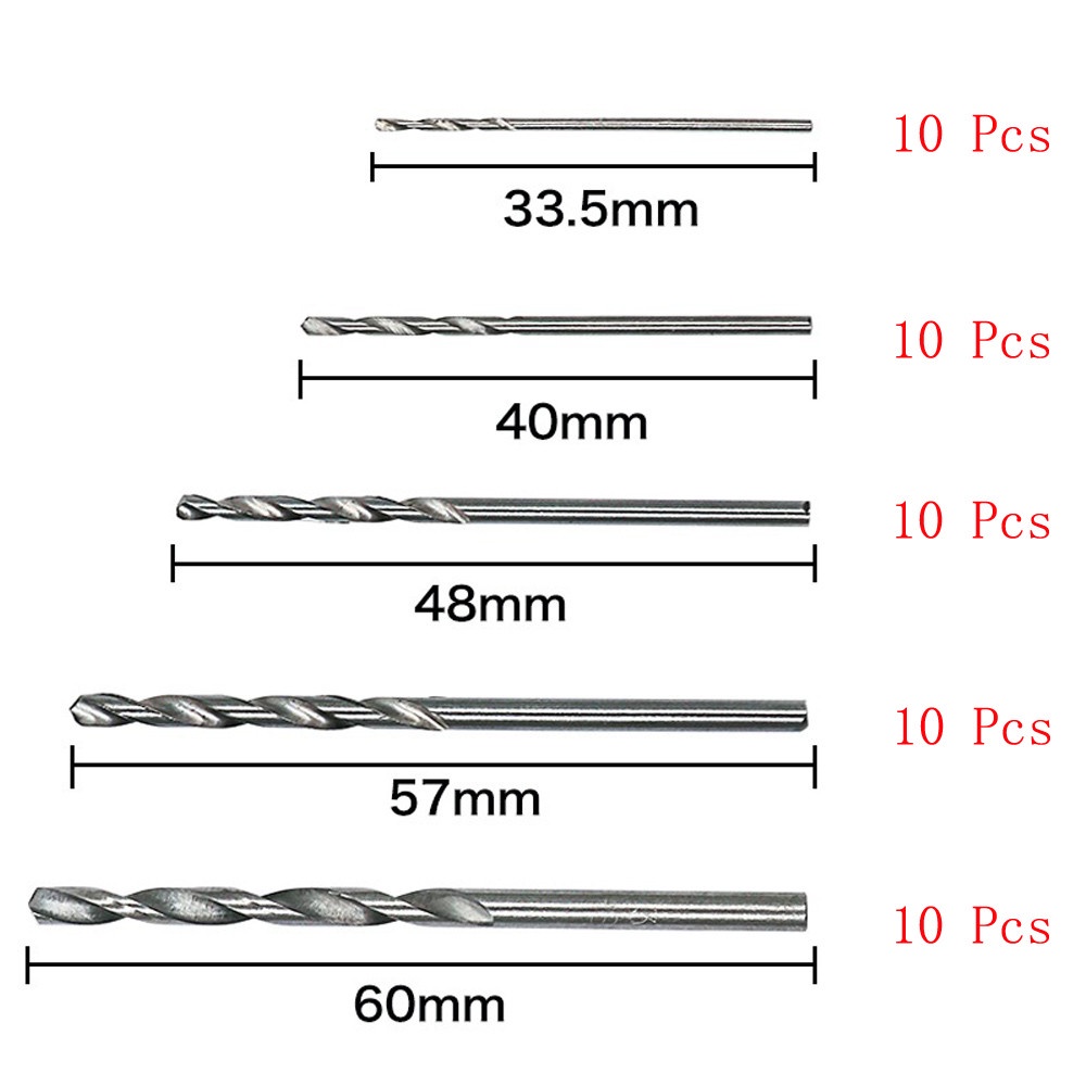 50 chiếc Công cụ đặt mũi khoan xây dựng thép tốc độ cao HSS 1 / 1.5 / 2 / 2.5 / 3mm