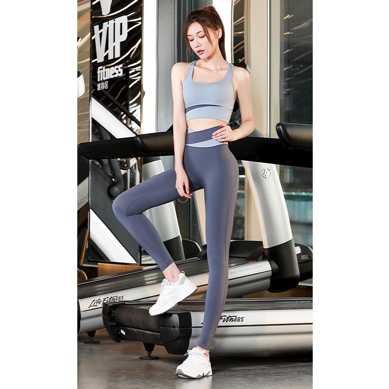 Bộ quần áo tập gym nữ vải thun lạnh co giãn 4 chiều có mút ngực - Set quần dài và áo bra KENZI-68
