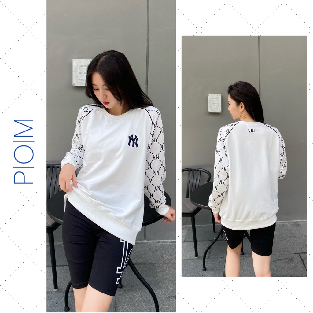 Áo Sweater nam nữ M.L.B, Áo nỉ xuất dư NY Monogram SW04 - Pom Store