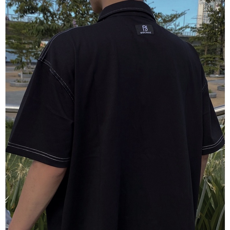 BOLMAE BLACK POLO - Áo thun có cổ form rộng unisex