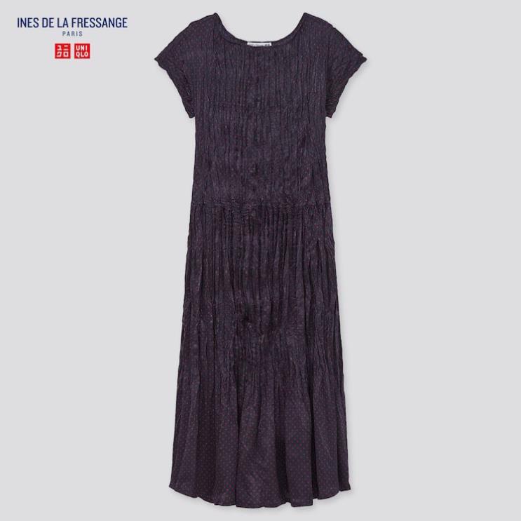 Vip (UNIQLO Nhật chính hãng) Nữ - Váy maxi dáng dài ngắn tay dập ly xoắn Ines De La Fressange