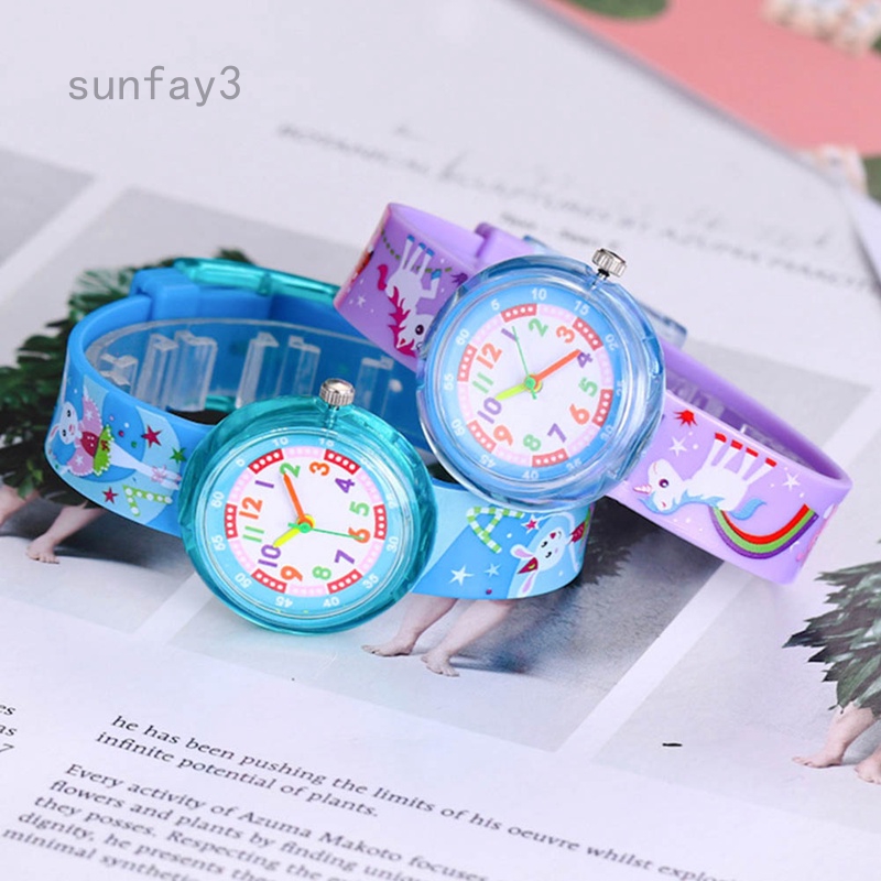 Đồng hồ mặt hình ngựa một sừng dễ thương cho bé gái