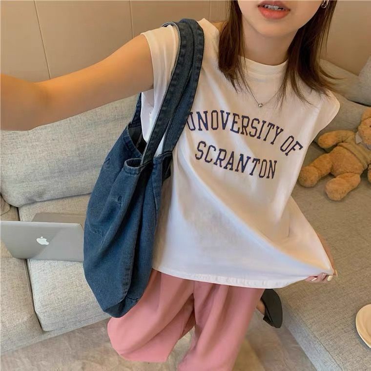 Áo Thun Nữ Không Tay In Chữ Phong Cách Hàn Quốc Mới