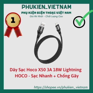 Sạc nhanh + chống gãy 💎 dây sạc hoco x50 3a 18w lightning iphone hoco