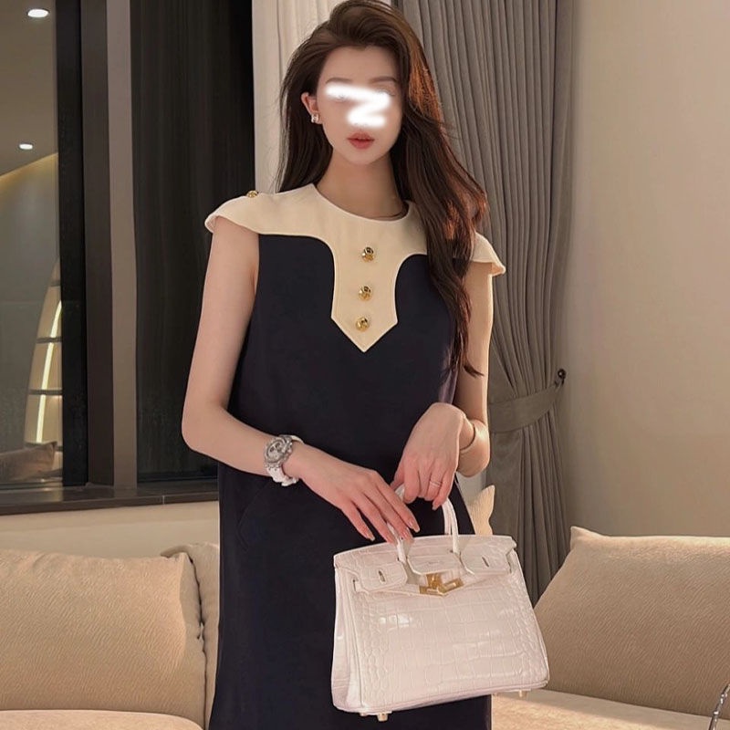 French simple temperament foreign style stitched sleeveless small fragrance dress children's summer 2022 new niche design
