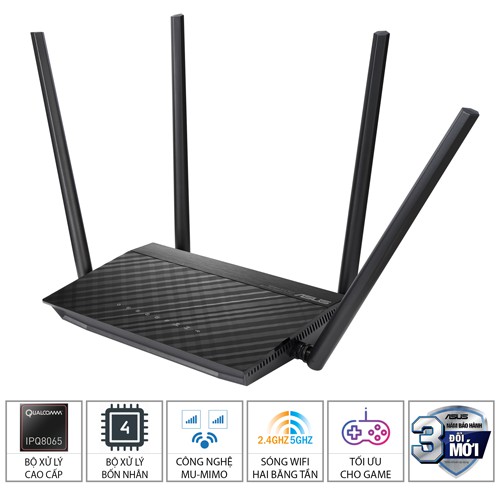 [Mã 1010ELSALE hoàn 7% xu đơn 300K] Bộ Phát Wifi Asus RT-AC1500UHP Băng Tần Kép AC1500 - Hàng Chính Hãng