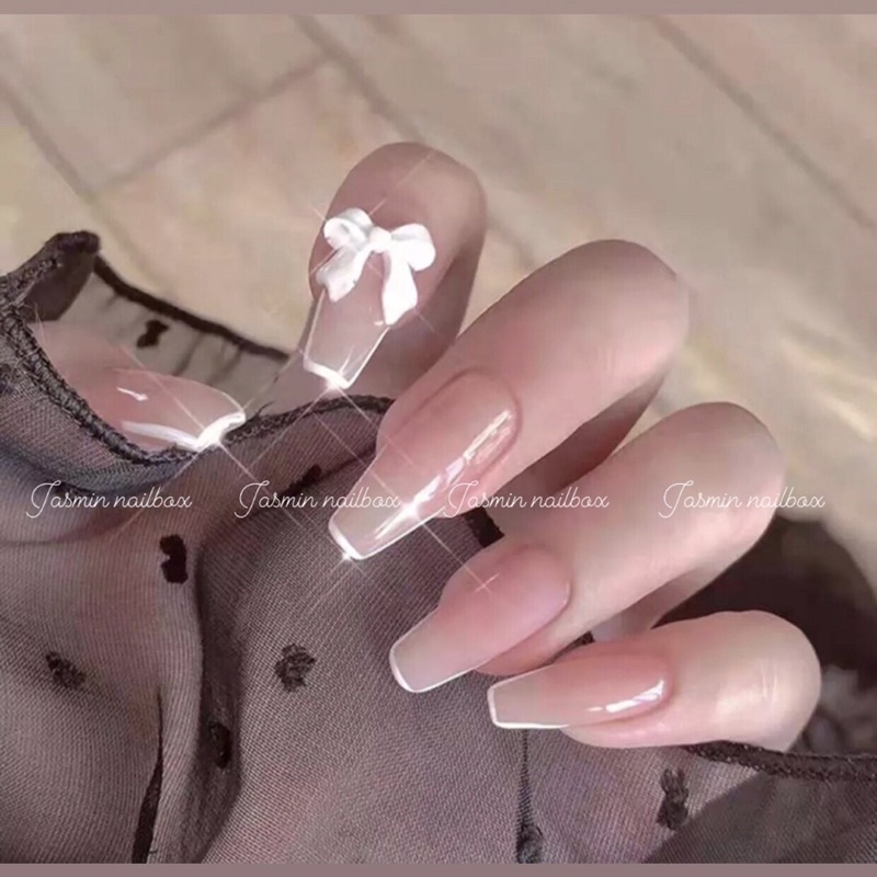 [ NAIL BOX ] Nailbox móng thiết kế sẵn mẫu thạch nude đính charm nơ