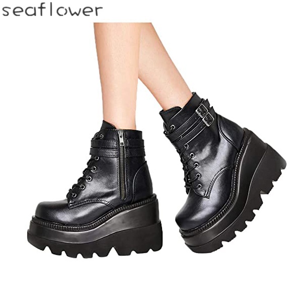 Giày Bốt Mũi Tròn Đế Dày Cột Dây Chống Thấm Nước Thời Trang Cho Nữ