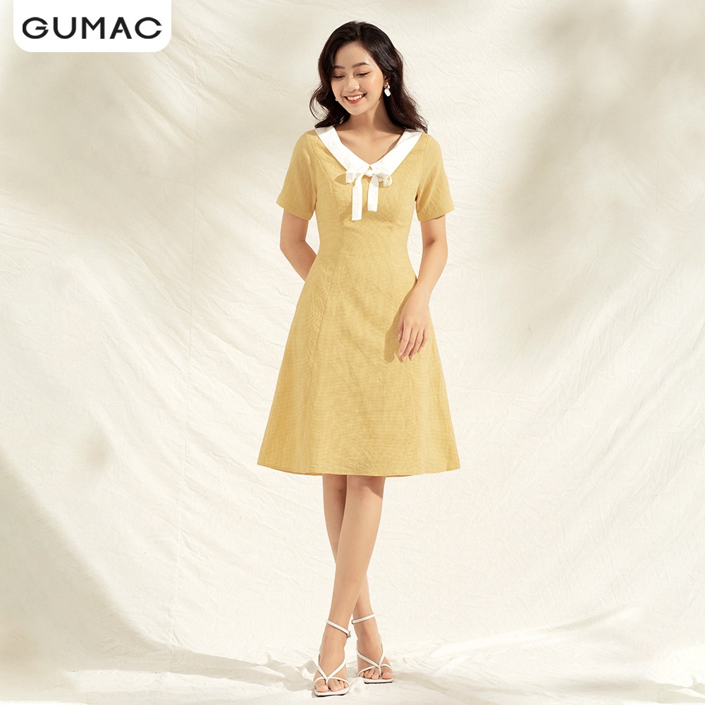 Đầm phối lá cổ trắng DA1132 GUMAC