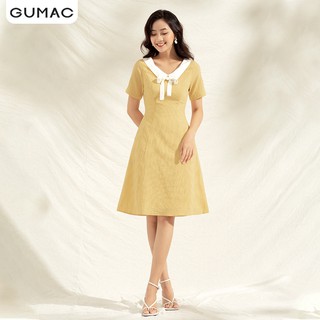 Đầm phối lá cổ trắng DA1132 GUMAC