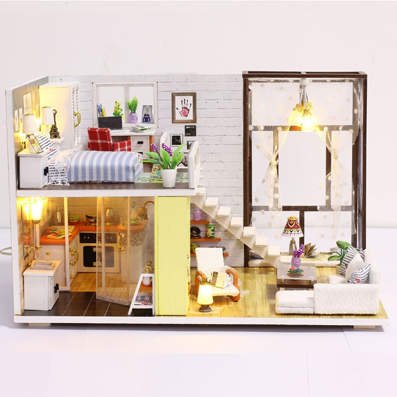 Mô hình nhà DIY Doll House Contracted City Kèm Mica chống bụi, Bộ dụng cụ và Keo dán