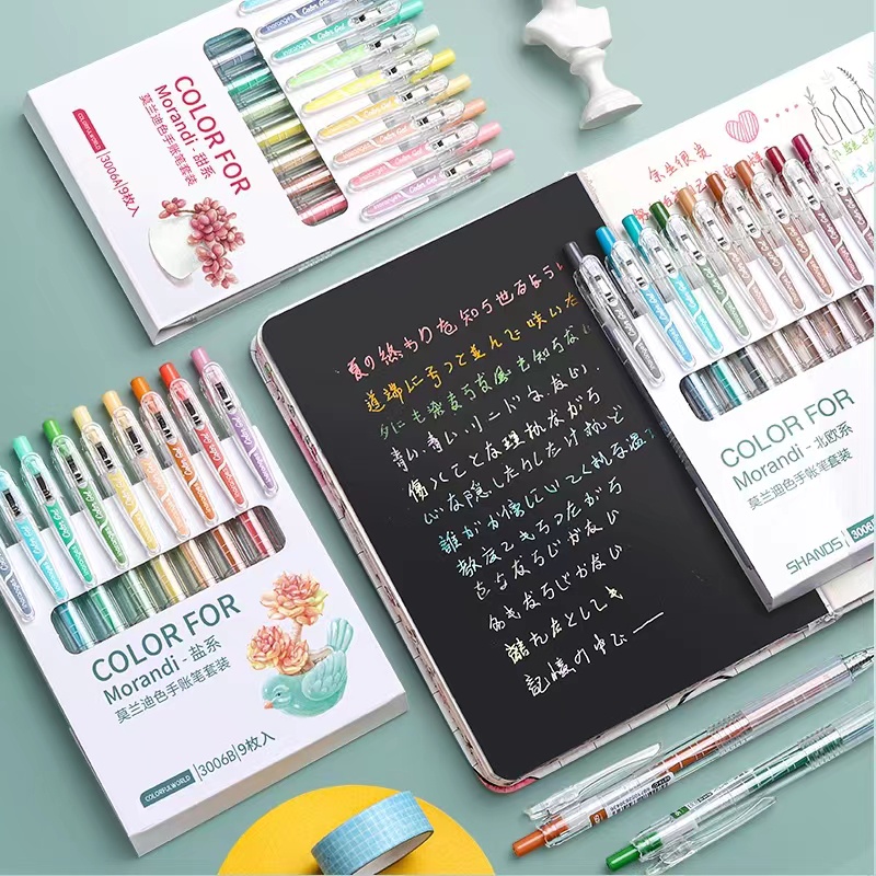Set 9 Bút Bi Màu Dễ Thương Có Thể Thu Gọn Tiện Dụng