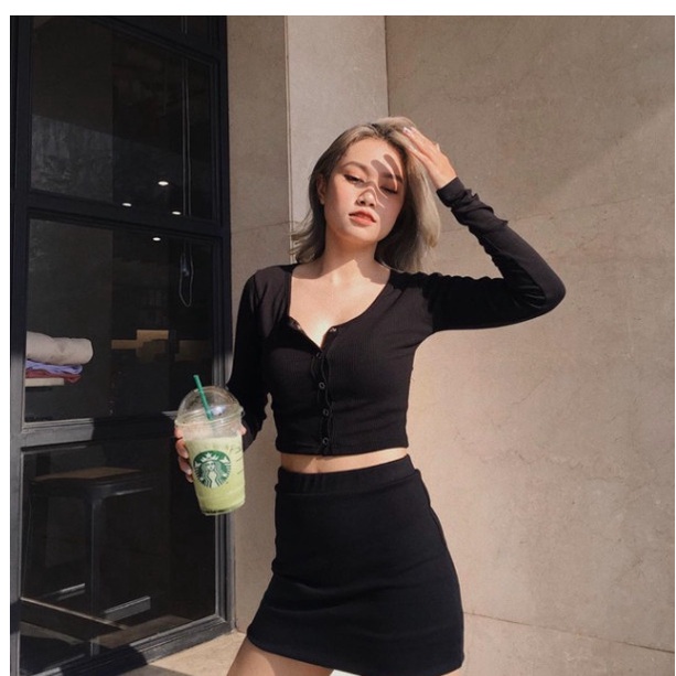 Áo Croptop Cúc Bấm Tay Dài A5181