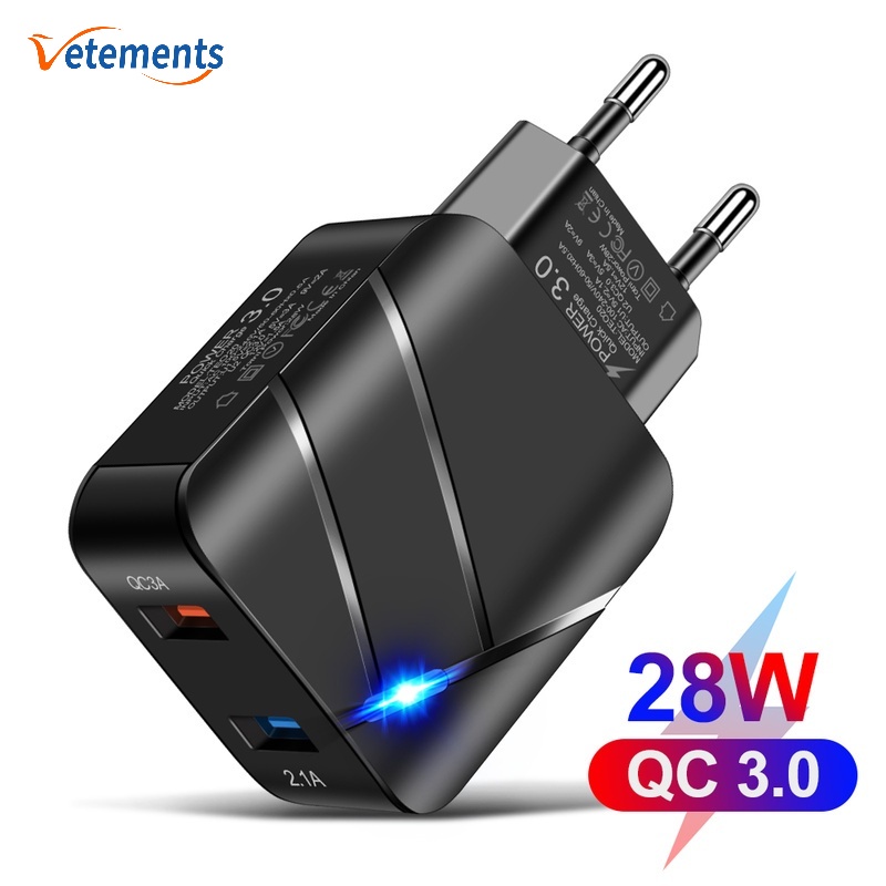 Cốc Sạc Nhanh 28W Hai Cổng USB Gắn Tường Tiện Lợi