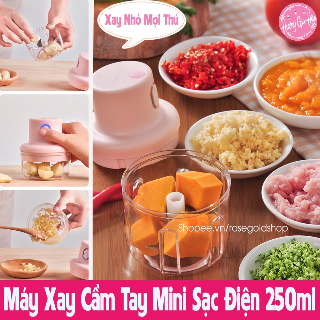 Máy Xay Thịt Cầm Tay Mini Sạc Điện 250ml Siêu Khỏe – Máy Xay Đồ Ăn Dặm, Tỏi Ớt, Củ Quả Đa Năng, Có Cổng Sạc USB