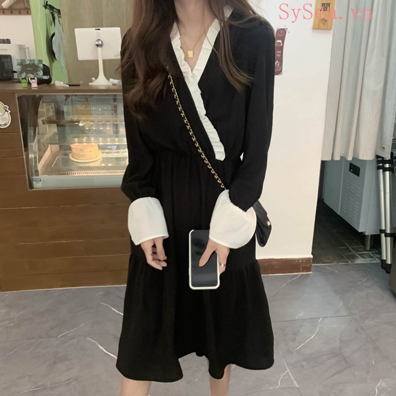 Đầm mini dáng chữ A phối tay dài thời trang cho nữ | BigBuy360 - bigbuy360.vn