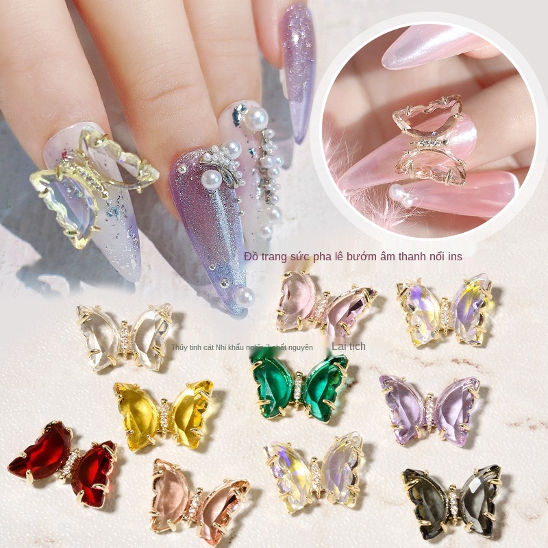 charm bướm đá pha lê nail, phụ kiện trang trí móng tay hình bướm