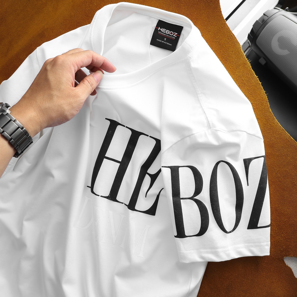 Áo thun nam cổ tròn in chữ denim HEBOZ 3M, chất vải cotton 4 chiều cao cấp - 00001200