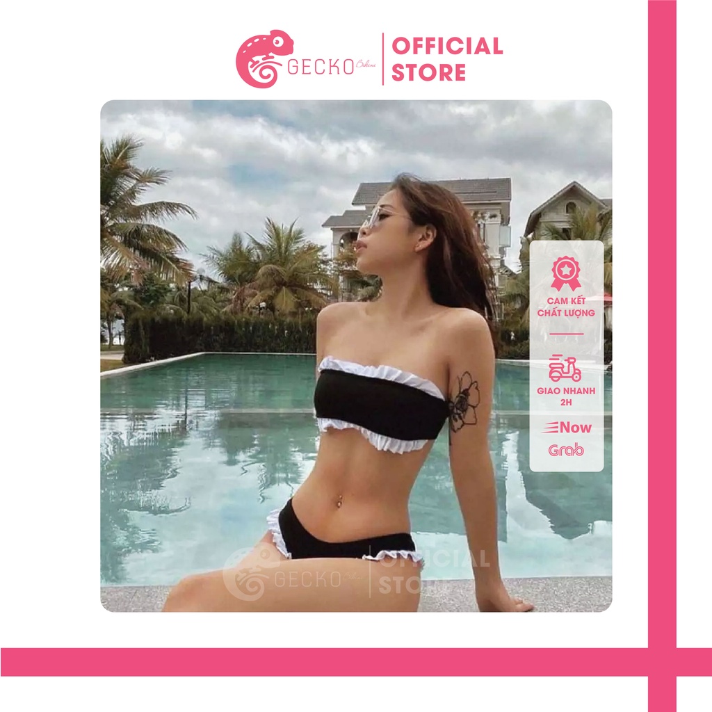 Bikini Đồ Bơi 2 Mảnh Viền Bèo Trắng GK0211 (Ảnh Thật)