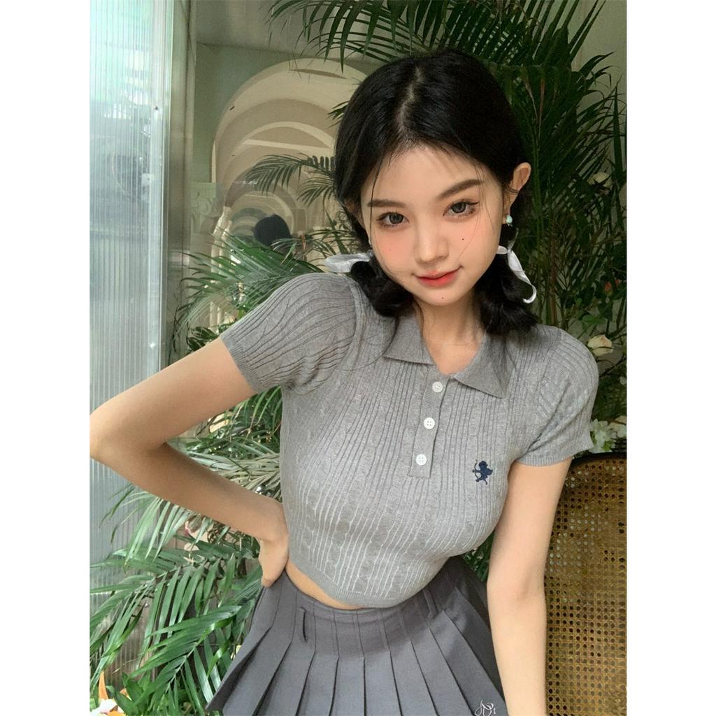 Áo Croptop Dệt Kim Tay Ngắn Màu Trơn Thiết Kế Mới Thời Trang Mùa Hè Dành Cho Nữ