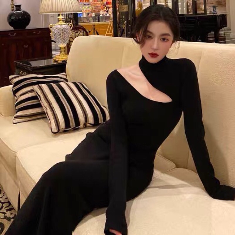 Đầm váy body cut out đen dài tay sexy, quyến rũ