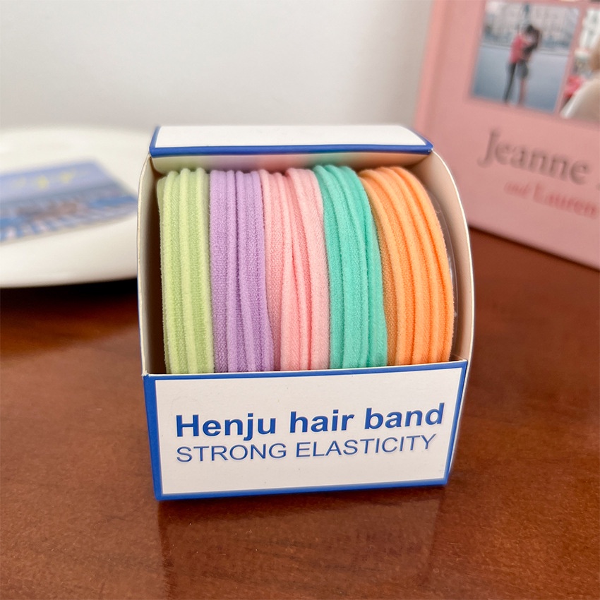 Set 5 Dây Buộc Tóc Cao Su Co Giãn Màu Kẹo Trơn Dễ Thương Cho Nữ