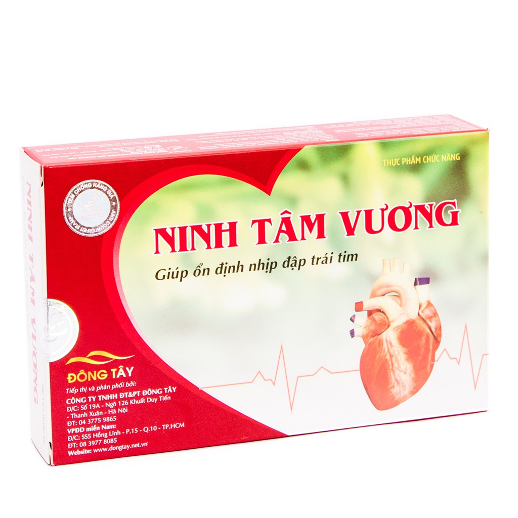 NINH TÂM VƯƠNG - Ổn định thần kinh tim, giảm kích thích cơ tim · Tăng cường máu tuần hoàn, tiêu huyết khối ngăn xơ vữa