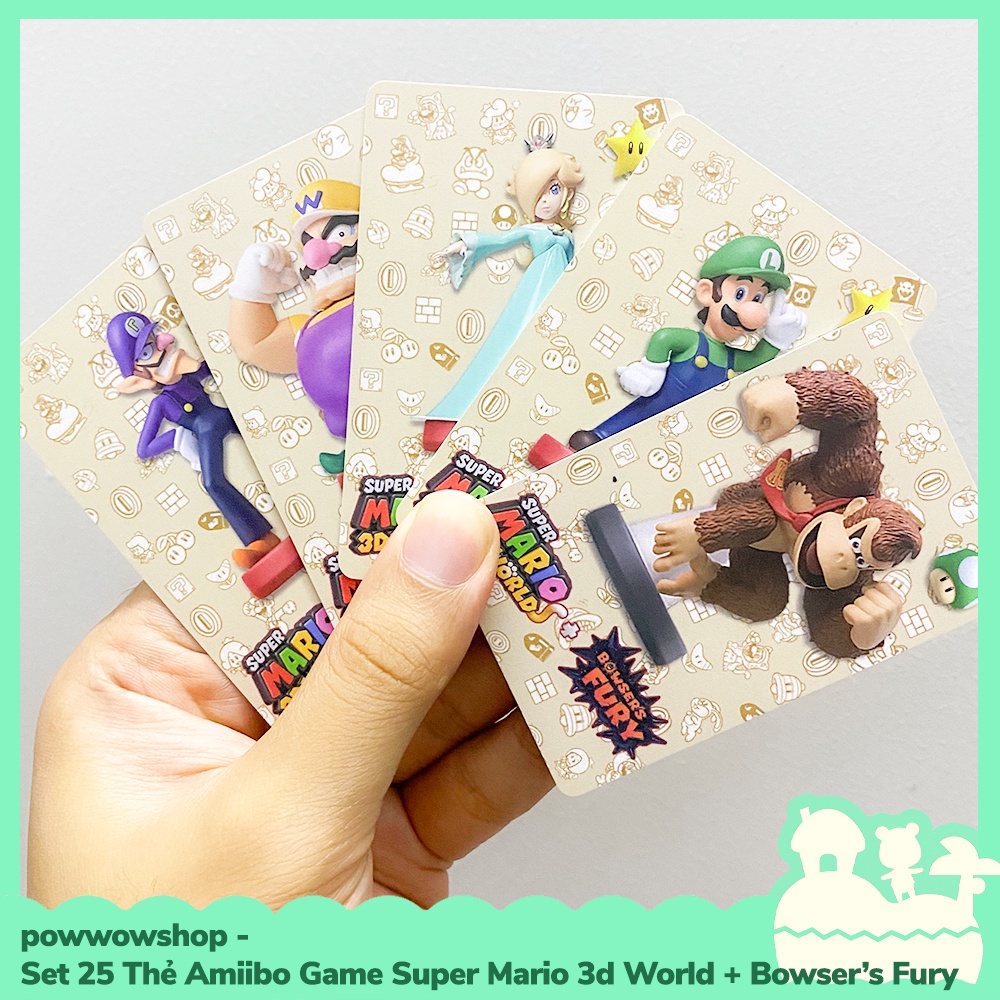 [Sẵn VN - Hỏa Tốc] Set 25 Thẻ Amiibo Card Scan NFC Game Super Mario 3d Worlds &amp; Bowser's Fury Nintendo Switch Kèm Hộp