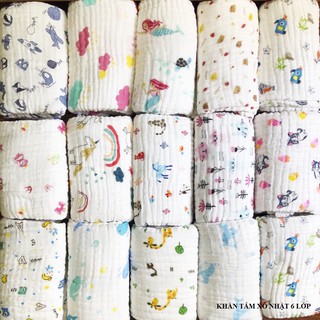 Khăn Tắm Xô 6 Lớp Dây Dặn Họa Tiết Nhẹ Nhàng Cho Bé Yêu