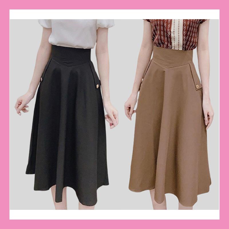 Chân váy xòe dáng dài Midi công sở cạp cao to bản ôm eo nịt bụng túi cúc có BIGSIZE phong cách sang trọng trẻ trung CV41