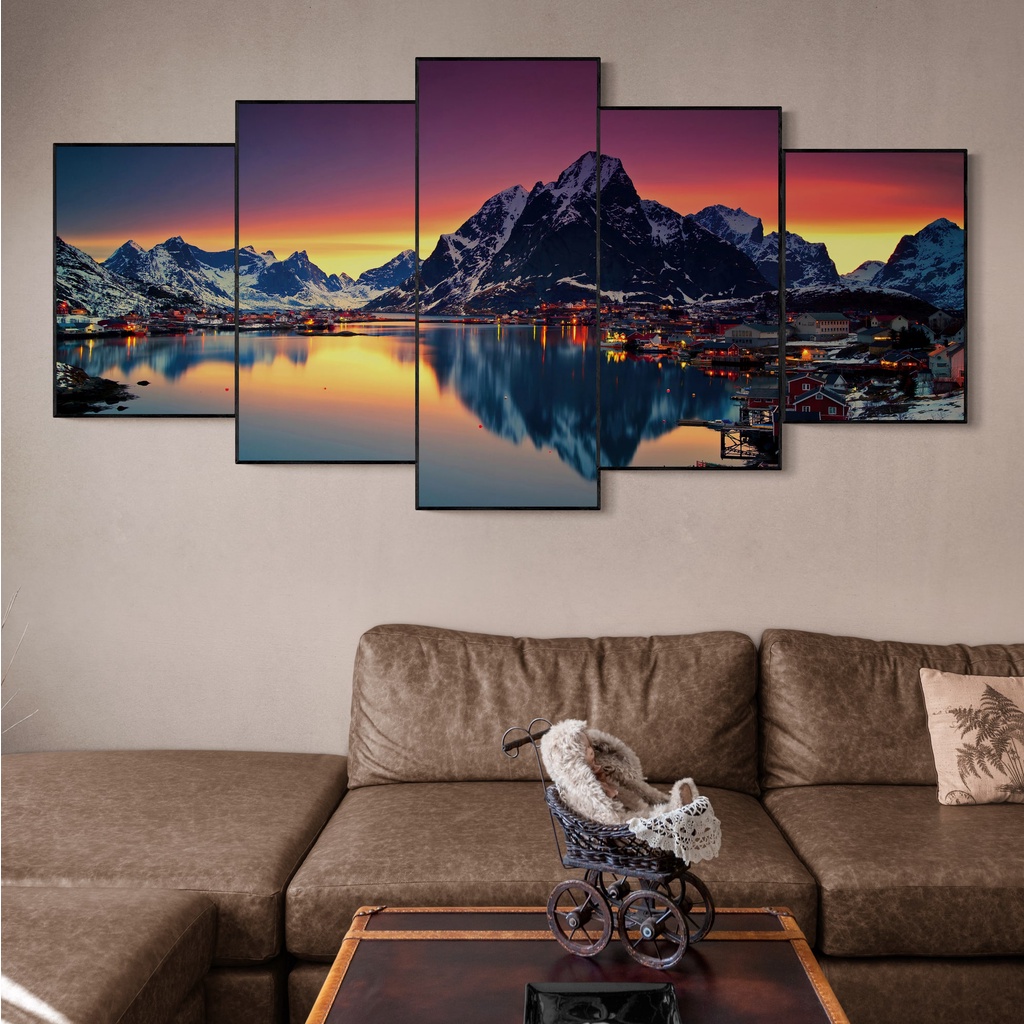 Combo 5 tranh treo tường chất liệu Canvas chủ đề phong cảnh, tranh treo phòng khách, phòng ngủ, phòng game cao cấp