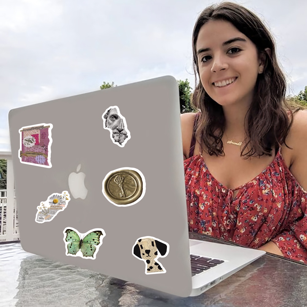 Set 50 chiếc sticker chống nước BULLET JOURNAL retro dán nón bảo hiểm, vali, laptop, ốp lưng, bình nước