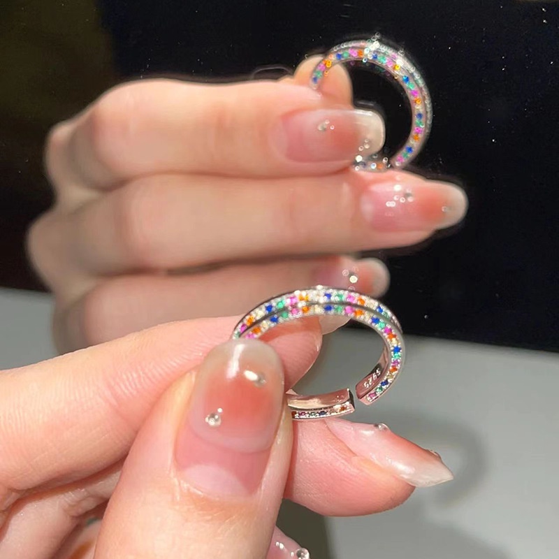 Nhẫn Hở Đính Đá Zircon Màu Cầu Vồng Sang Trọng Thời Trang Cho Nữ