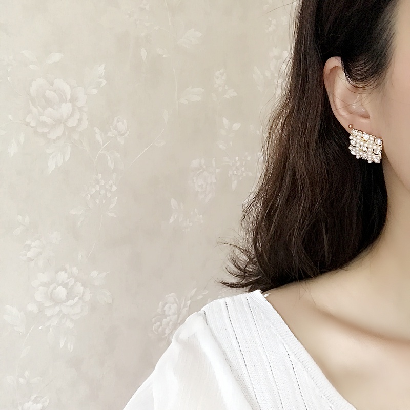 Bông Tai Mạ Bạc 925 Hình Vuông Đính Kim Cương Giả Đơn Giản