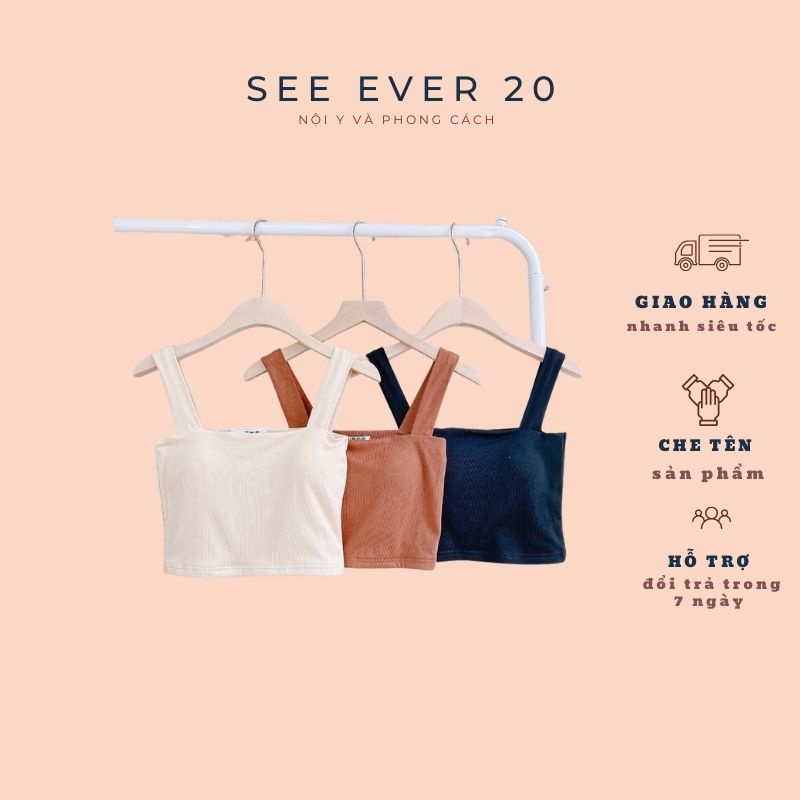 Áo hai dây bản to có mút ngực dáng croptop ,cổ vuông hai dây phong cách ulzzang, style Hàn Quốc | BigBuy360 - bigbuy360.vn