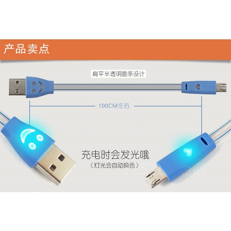 Dây cáp đầu microusb sạc nhanh có đèn led tiện dụng cho điện thoại android