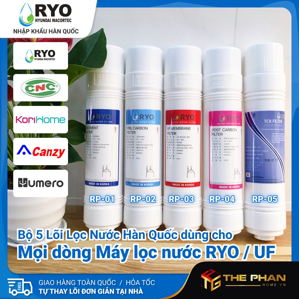 Bộ Lõi Lọc Nước Hàn Quốc [CHÍNH HÃNG] Dành cho mọi dòng Máy Lọc Nước UF (RYO Hyundai, KoriHome, Canzy, CNC, Humero...)